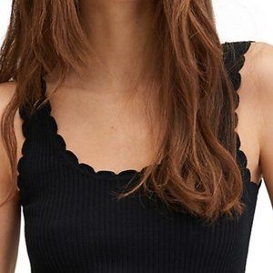 Mango Chrochy Ribbed & Scalloped Tank Top, X-small, Black